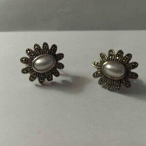 JUDITH JACK STERLING & PEARL PIERCED EARRINGS